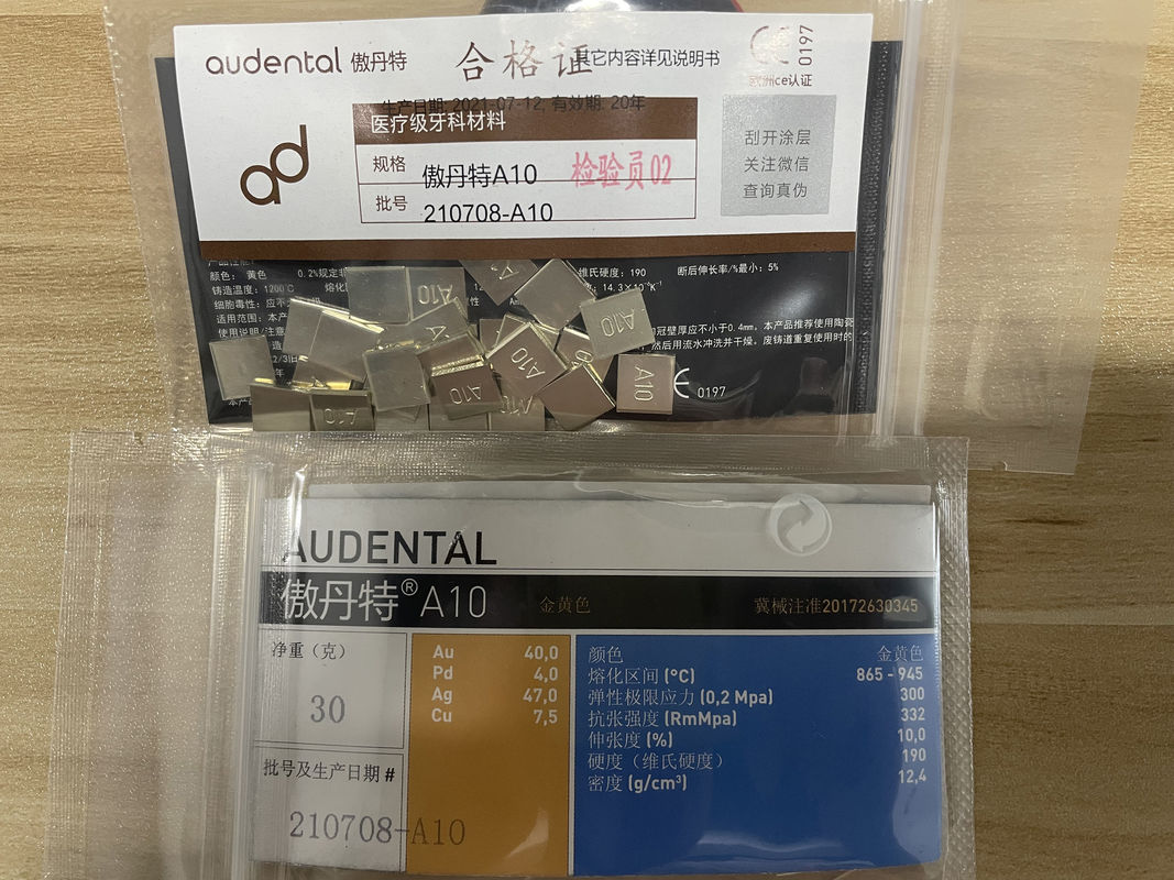 Audental A10 Stopienie metali szlachetnych Żółty Au40% Do odbudowy korony i mostów