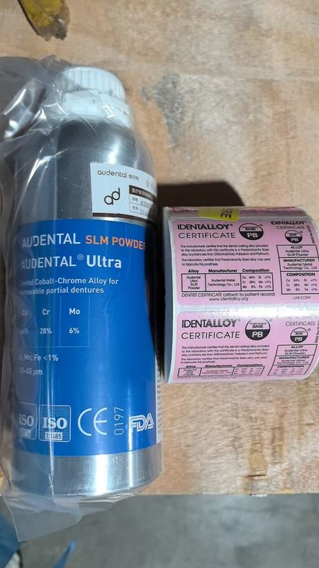 Audental Ultra SLM Powder Materiał CoCrMo do CE FDA IdentAlloy Certyfikowany Dental 3D Metal Printing