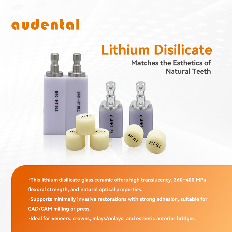 Audental Dental Lab Materiały Ceramiczne Szklane Blok Cyrkonu Blok Dwukrzemianu Litowego Sztabka do Odbudowy Dentystycznej