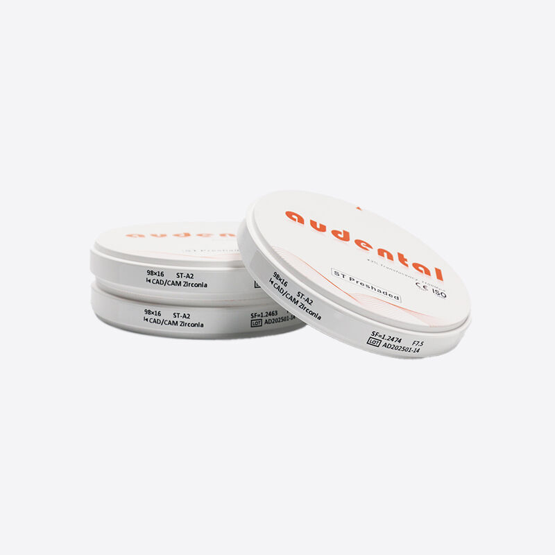 Blok z cyrkonia dentystycznego wytworzony z dwutlenku cyrkonu o wytrzymałości na gięcie 900 MPa i zgodności z odcieniem VITA