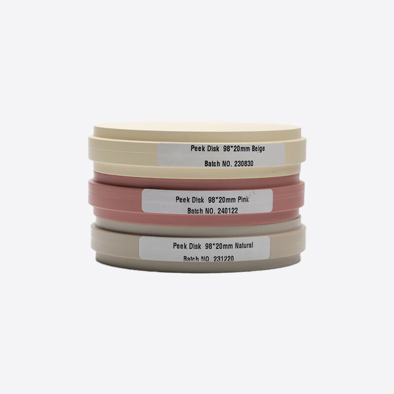 Blok PMMA dentystyczny odpowiedni do uzupełnień protetycznych, w tym koron tymczasowych, mostów i łączników, wykonany z mocnego materiału