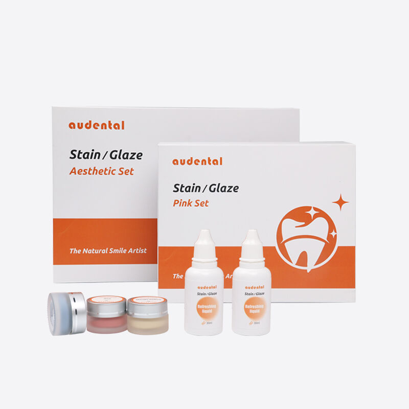 Sprzęt do laboratorium dentystycznego zawierający zestaw bejc i past do glazury zapewniający płynną obsługę, kontrolowaną aplikację i reprodukcję odcieni